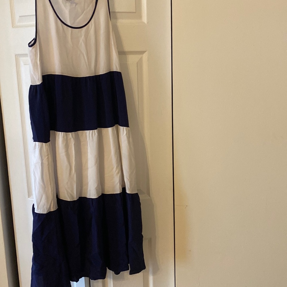 Light flowy, “sailor dress” white and blue stripped